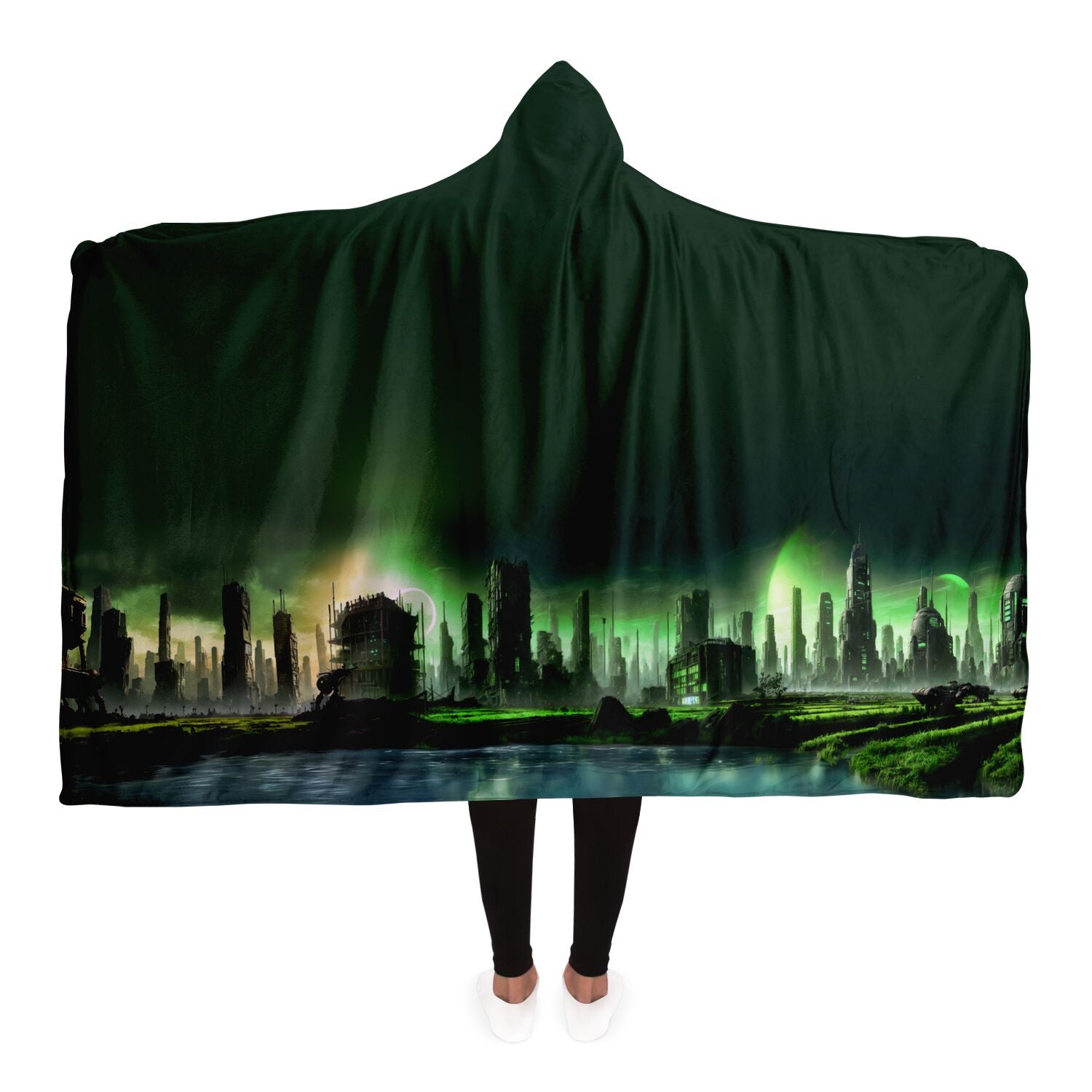 Apocalyptic Planet Hooded Blanket, detail view — Colee.One festival apparel