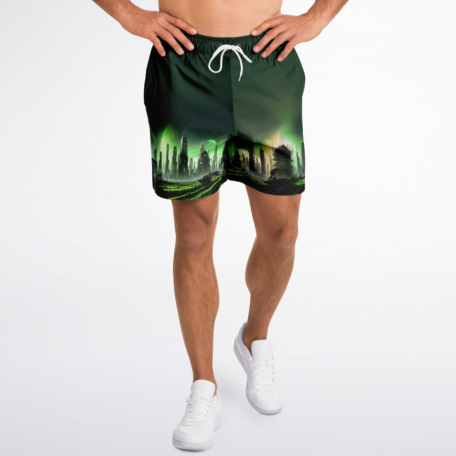 Apocalyptic Planet Shorts, front view — Colee.One festival apparel