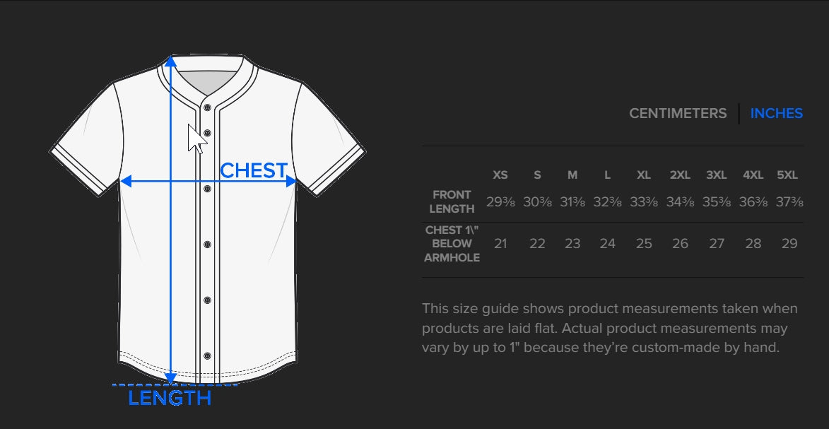 Size guide for Galactic Astronaut Jersey - Colee.One Edition